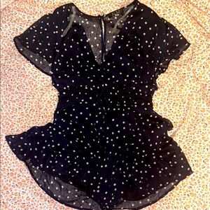 Trixxi Navy Romper with White Polka Dots